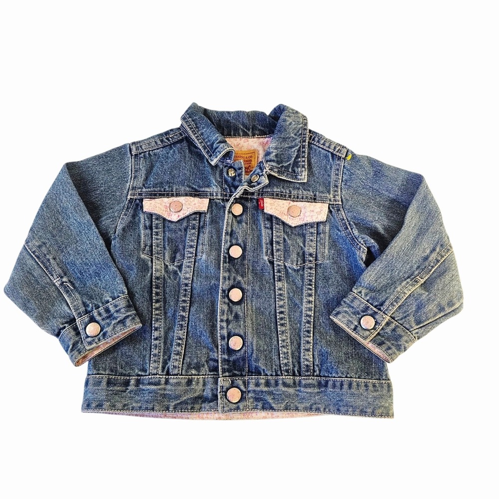 Vintage "My First Levi's" Girls Blue Denim Trucker Jacket Size 3T Floral Trim